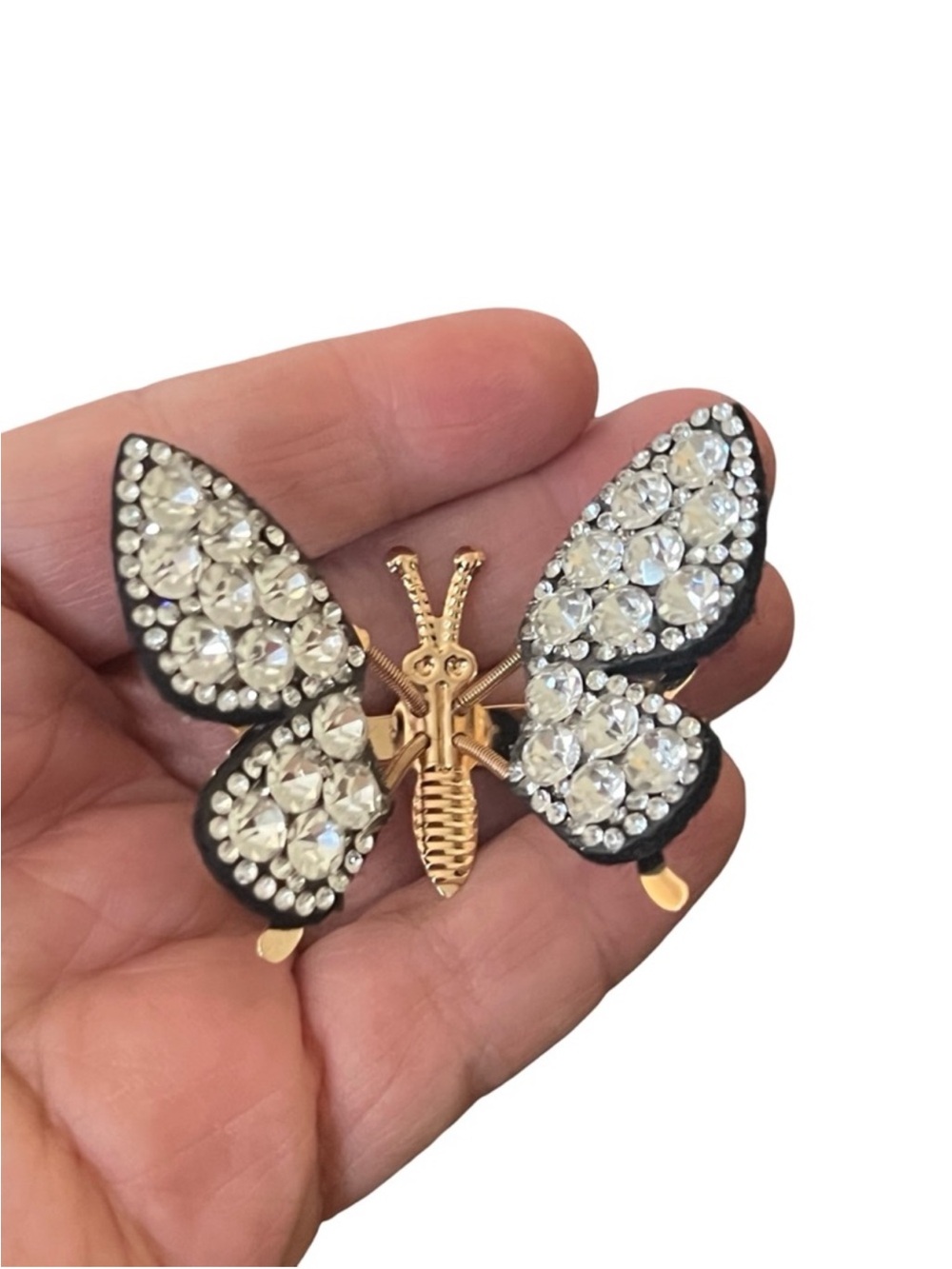 Crystal Embellished Butterfly Hair Clip - Gold & Black final price drop